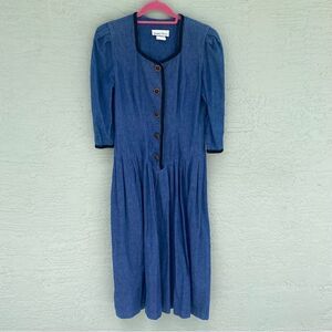 Vintage Lindsey Scott Sz 6 Prairie Denim Blue Jean Pleated Dress
